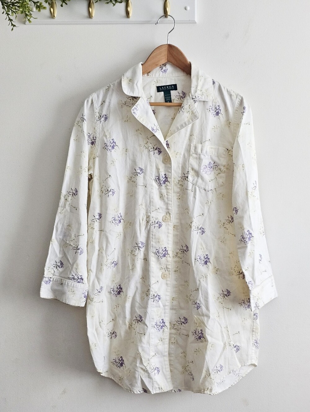 Lauren Ralph Lauren Cotton Floral Button Front Sleep Shirt Nightgown M